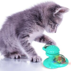 Alternative view of New Windmill Cat Toys Cute Rotating Interactive Cat Toy - Indoor Windmill Cat Toy With Suction Cup Catnip & Jagged Teeth Middle Ball, Smart Kitten Rotating Spinner Exercise Toy, Toothbrush & Massager