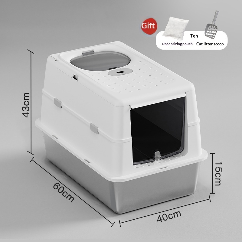 Stainless Steel Cat Litter Box With Flip Top Cover Closed Design - Image 7
