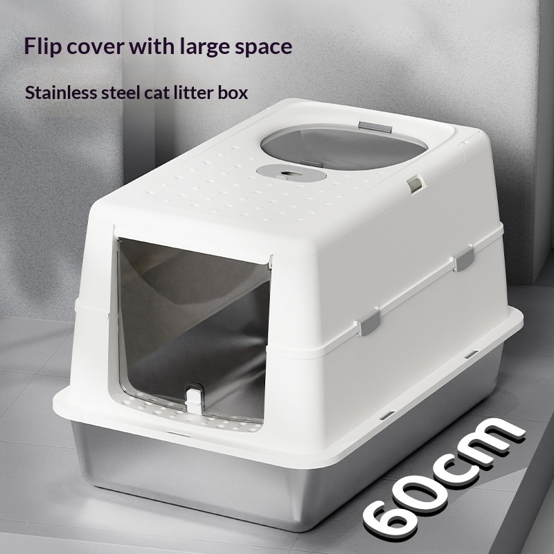 Stainless Steel Cat Litter Box With Flip Top Cover Closed Design - Image 3