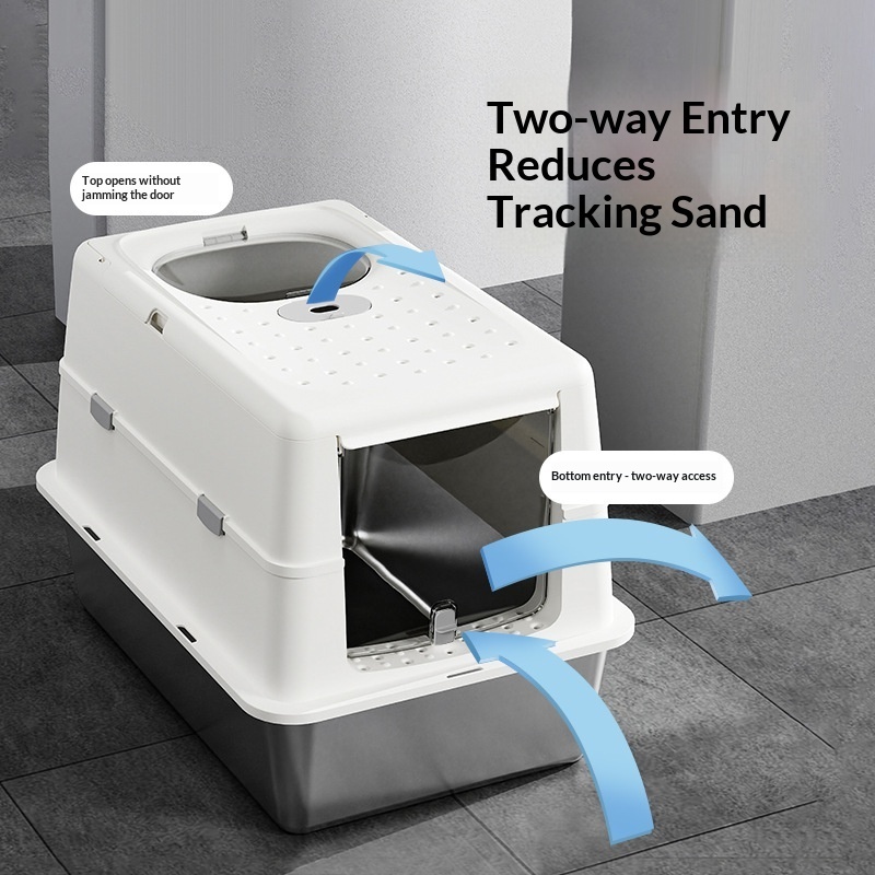 Stainless Steel Cat Litter Box With Flip Top Cover Closed Design - Image 2