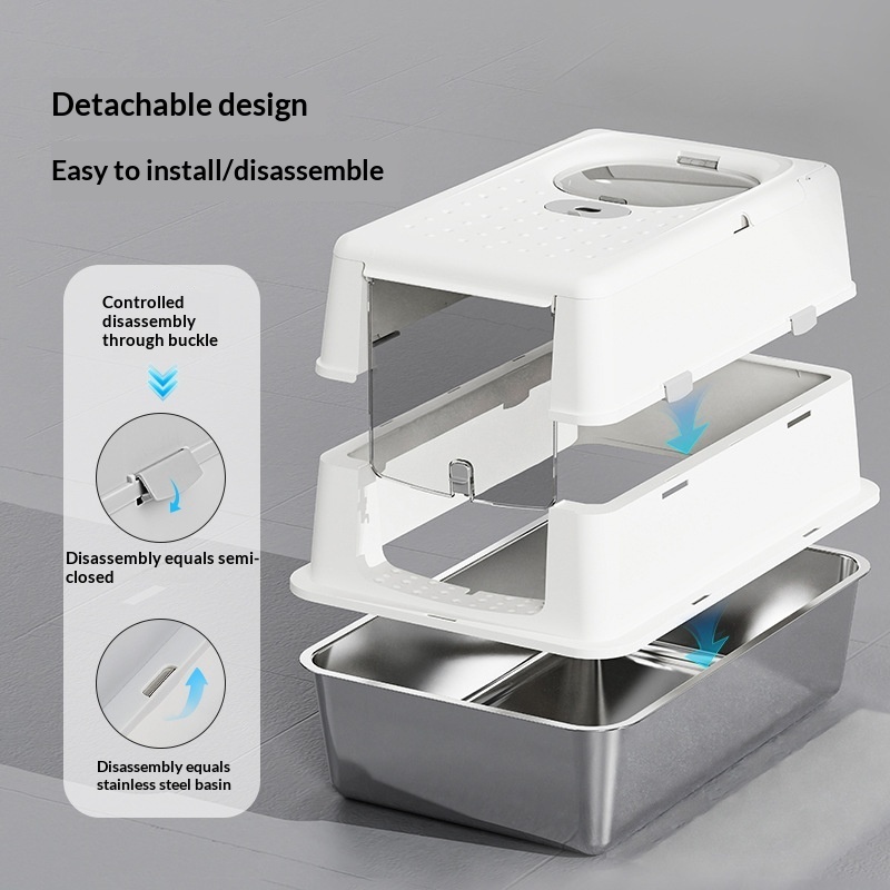Stainless Steel Cat Litter Box With Flip Top Cover Closed Design - Image 8