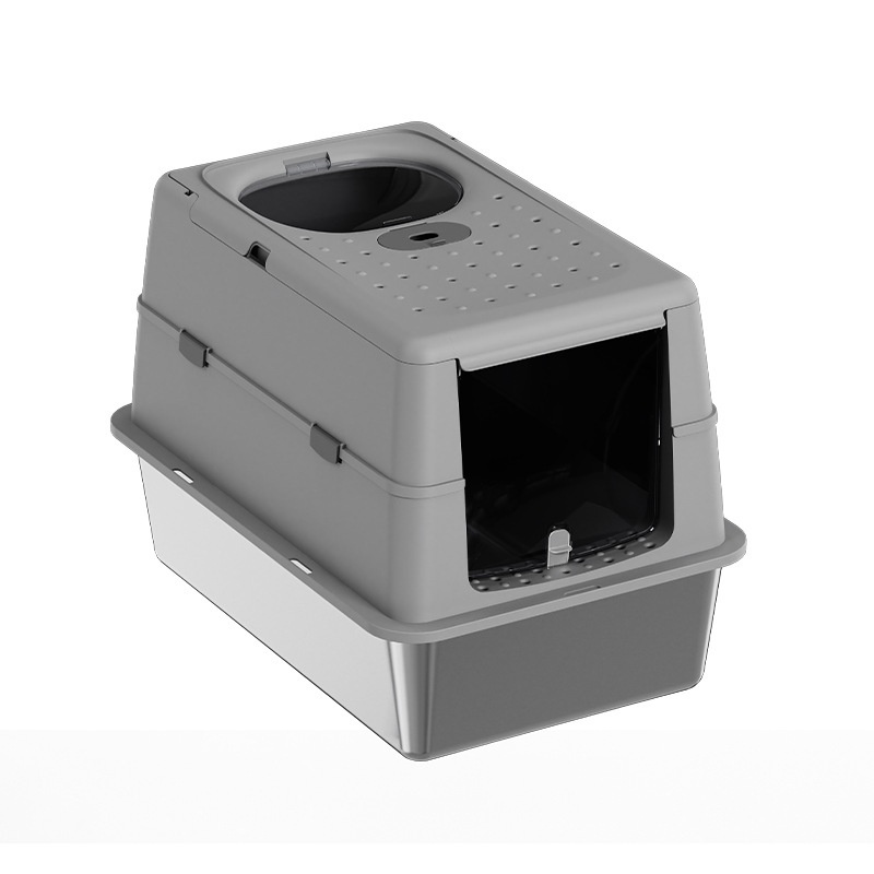 Stainless Steel Cat Litter Box With Flip Top Cover Closed Design - Image 4