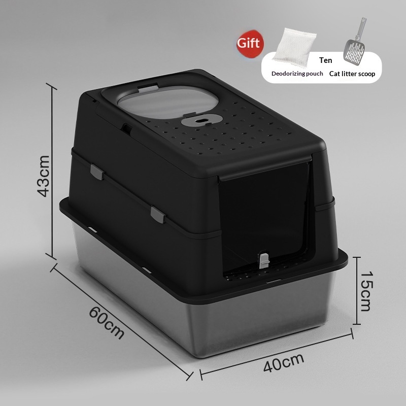 Stainless Steel Cat Litter Box With Flip Top Cover Closed Design - Image 10