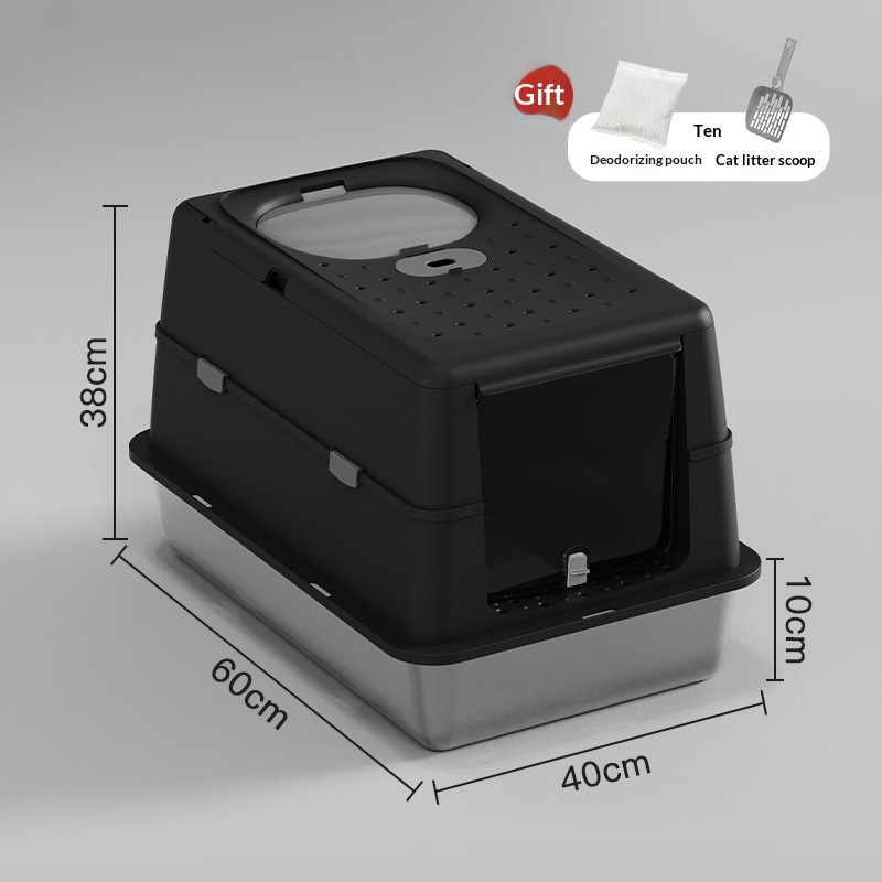 Stainless Steel Cat Litter Box With Flip Top Cover Closed Design - Image 5
