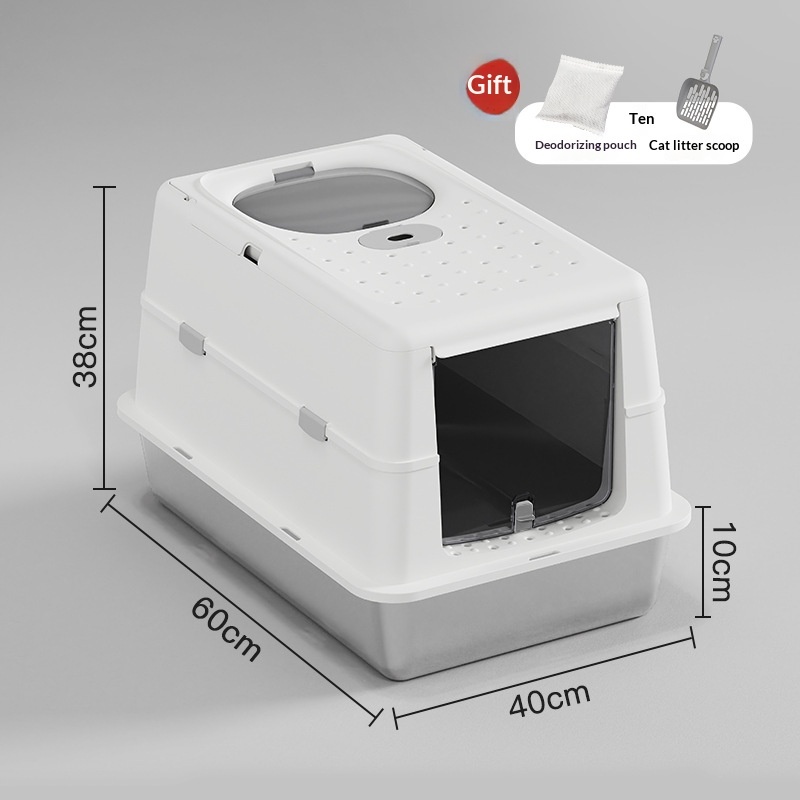 Stainless Steel Cat Litter Box With Flip Top Cover Closed Design - Image 9